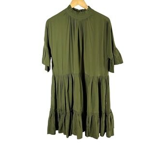 Scotch & Soda Ruffle Tiered Short Sleeve Mini Dress Size Medium US 8 Army Green
